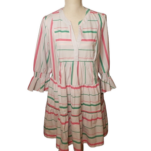 Crown and Ivy White Striped Tiered Dress Medium